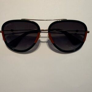 Gucci unisex Green, Red, and Gold Aviator Sunglasses